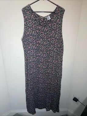 Vintage C.M. Shapes Black Maxi Dress w/ Pink Floral Pattern Size 3X
